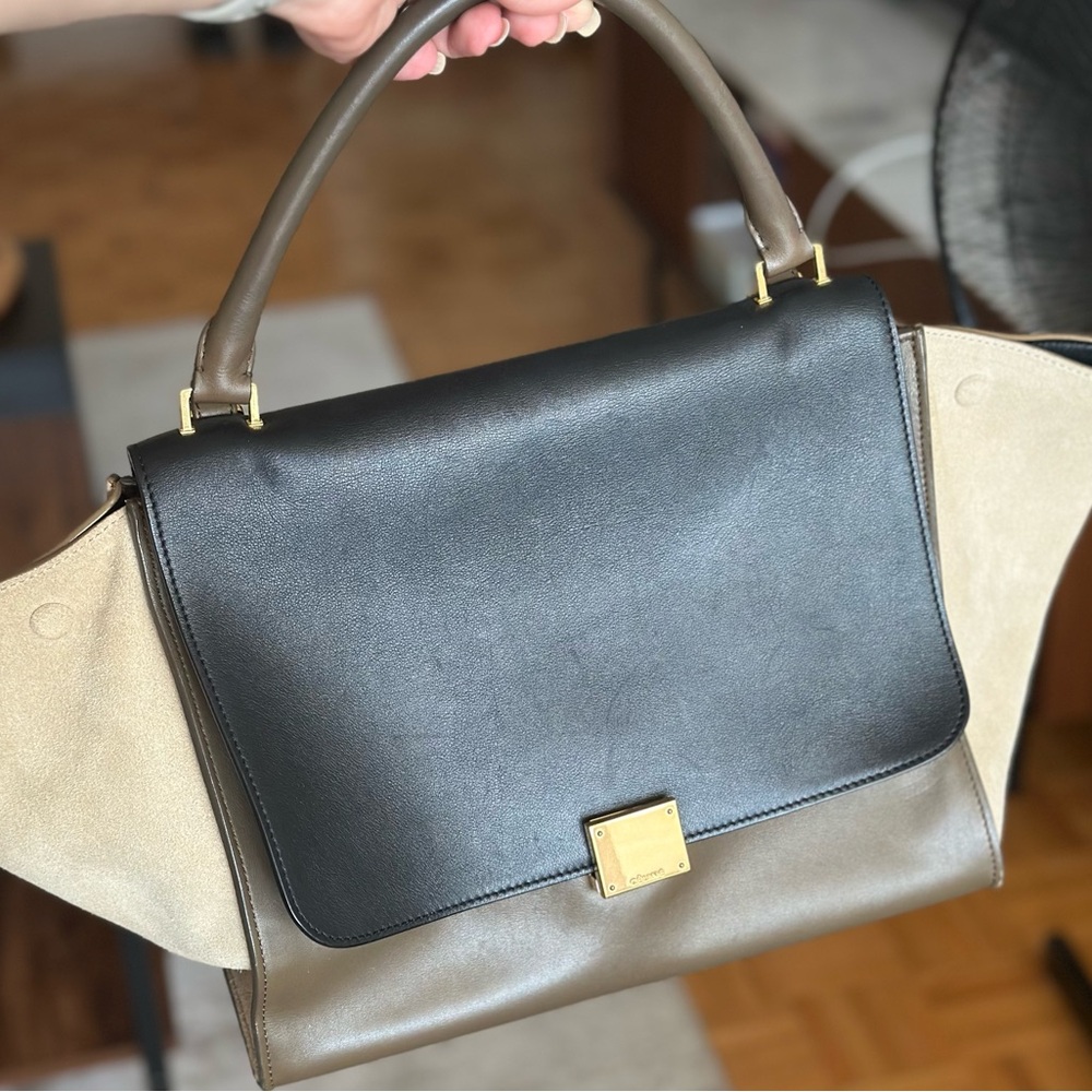 Authentic Céline Trapeze Bag – Tri-Color Leather & Suede | Rare Phoebe Philo Era